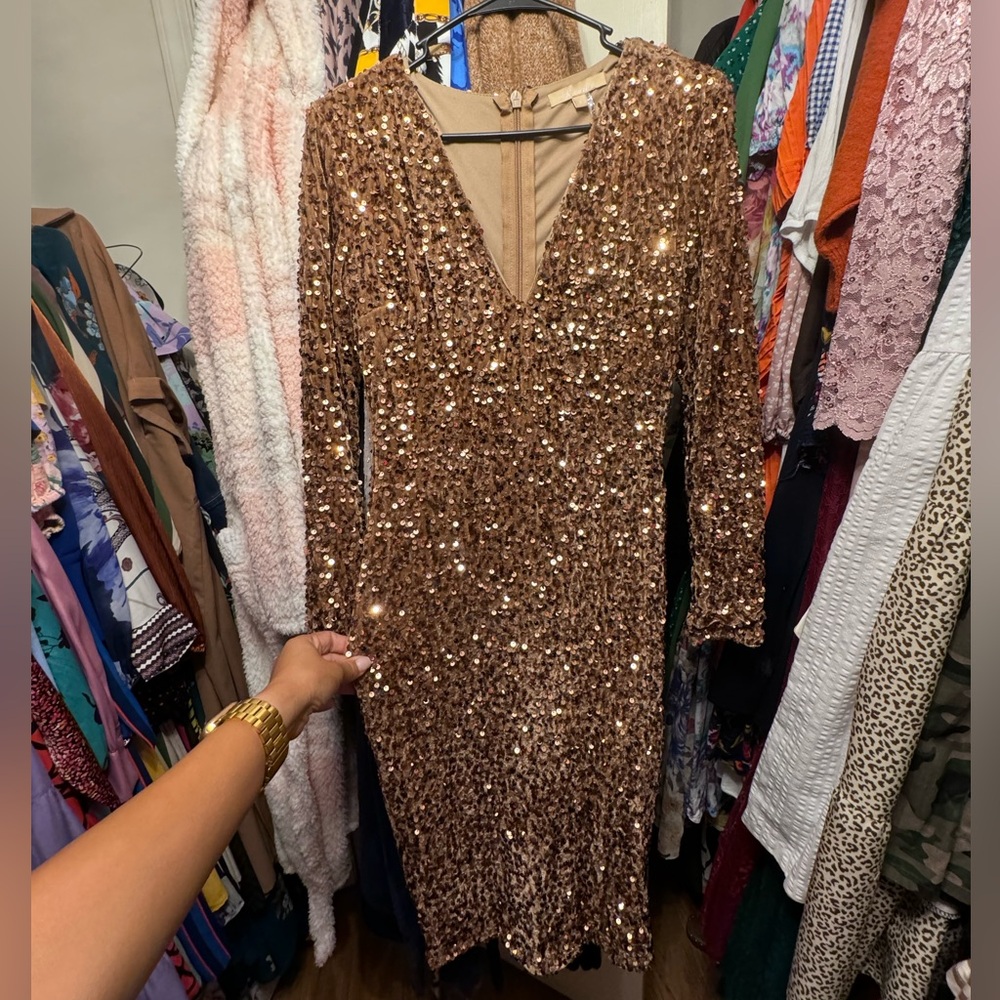 Kimberly Sequin Midi Dress | Antique Bronze